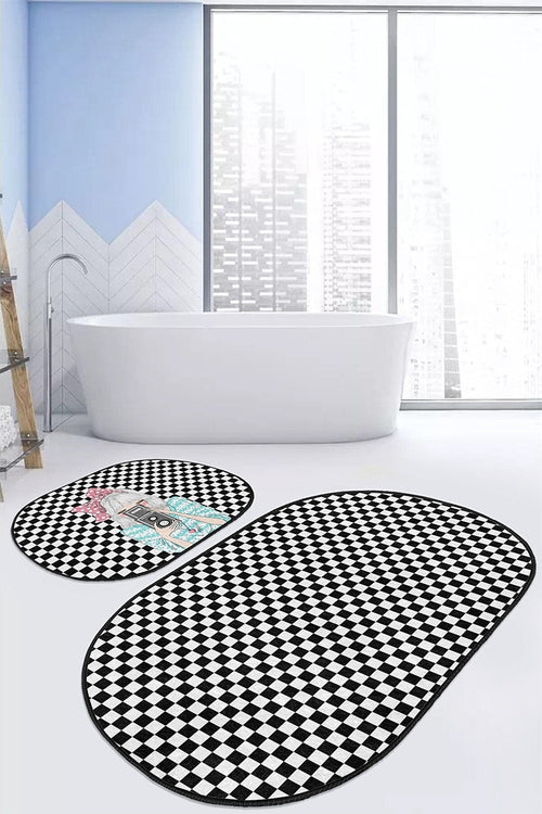 Set di 2 Tappetini da bagno antiscivolo Ece BPS529 Oval Multicolore, 100 x 60 cm / 60 x 50 cm