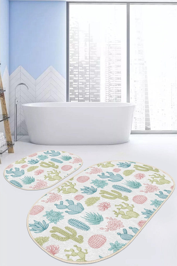 Set di 2 Tappetini da bagno antiscivolo Ece BPS530 Oval Multicolore, 100 x 60 cm / 60 x 50 cm