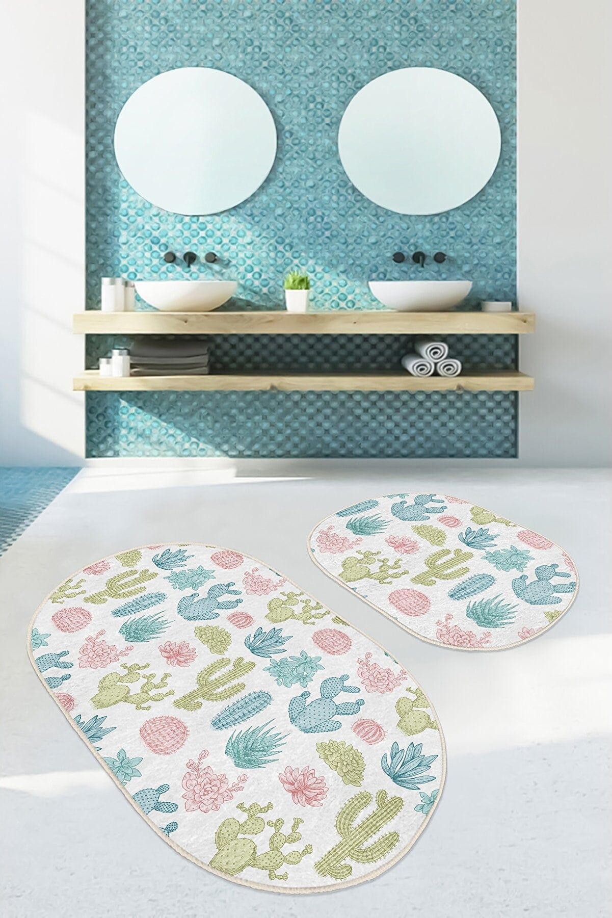 Set di 2 Tappetini da bagno antiscivolo Ece BPS530 Oval Multicolore, 100 x 60 cm / 60 x 50 cm (1)