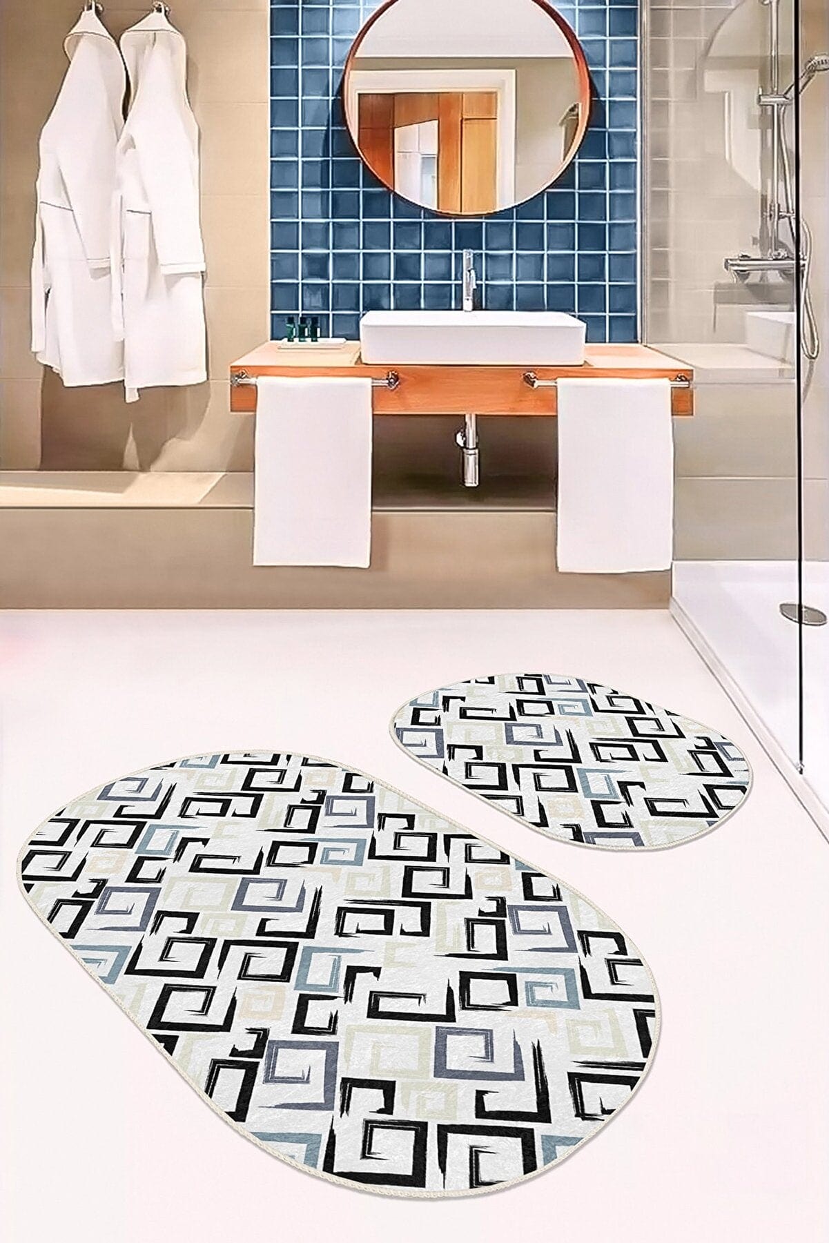 Set di 2 Tappetini da bagno antiscivolo Ece BPS531 Oval Multicolore, 100 x 60 cm / 60 x 50 cm (2)