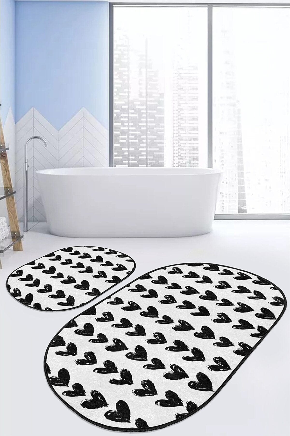 Set di 2 Tappetini da bagno antiscivolo Ece BPS533 Oval Multicolore, 100 x 60 cm / 60 x 50 cm (2)