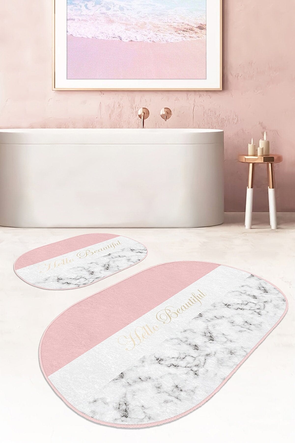 Set di 2 Tappetini da bagno antiscivolo Ece BPS536 Oval Multicolore, 100 x 60 cm / 60 x 50 cm