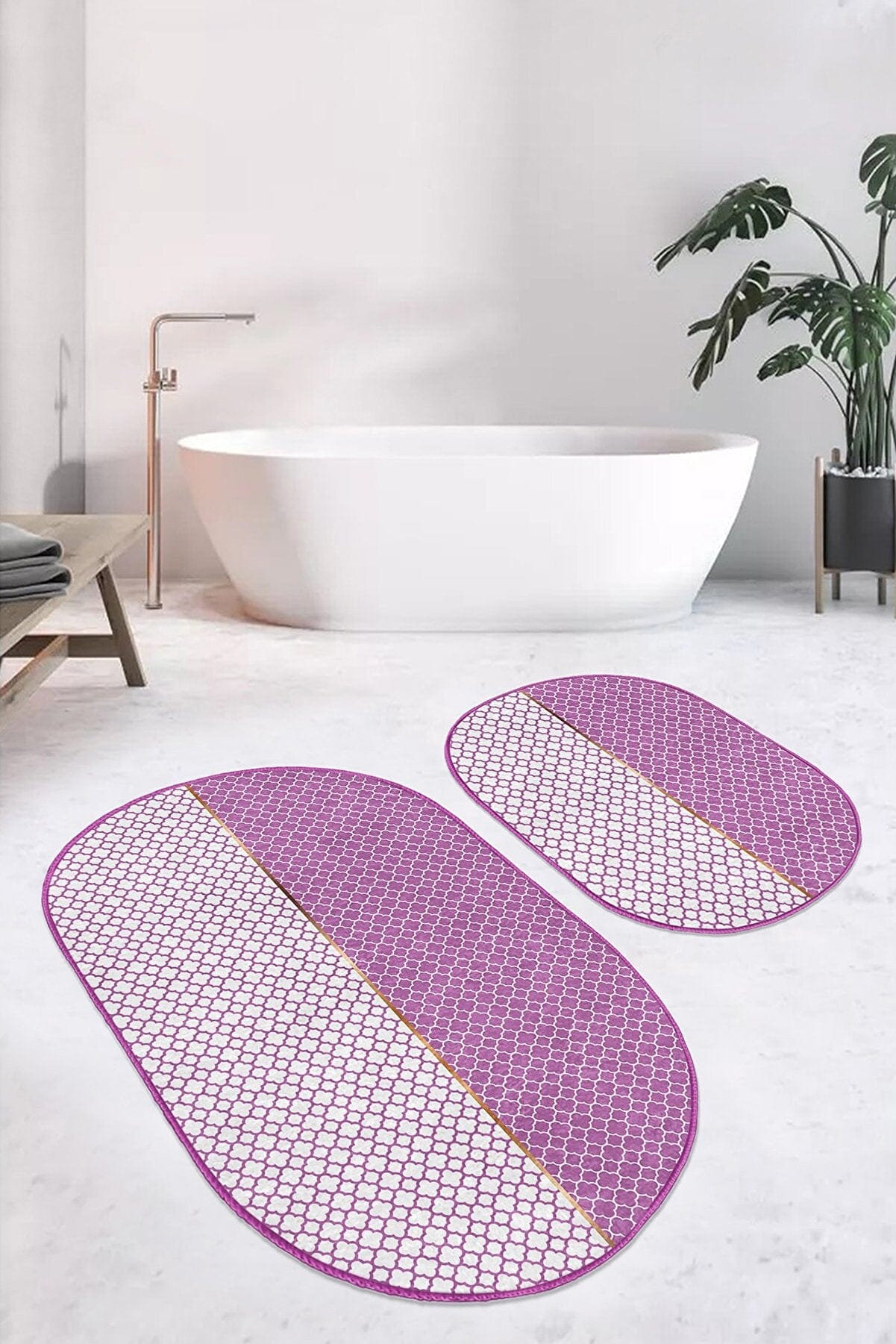 Set di 2 Tappetini da bagno antiscivolo Ece BPS537 Oval Multicolore, 100 x 60 cm / 60 x 50 cm (2)