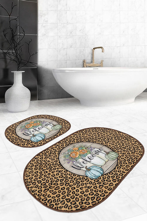 Set di 2 Tappetini da bagno antiscivolo Eda BPS599 Oval Multicolore, 100 x 60 cm / 60 x 50 cm