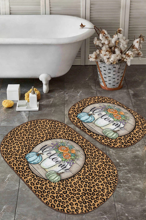 Set di 2 Tappetini da bagno antiscivolo Eda BPS599 Oval Multicolore, 100 x 60 cm / 60 x 50 cm (1)