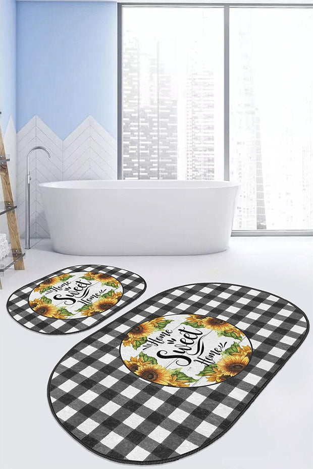 Set di 2 Tappetini da bagno antiscivolo Eda BPS600 Oval Multicolore, 100 x 60 cm / 60 x 50 cm (1)