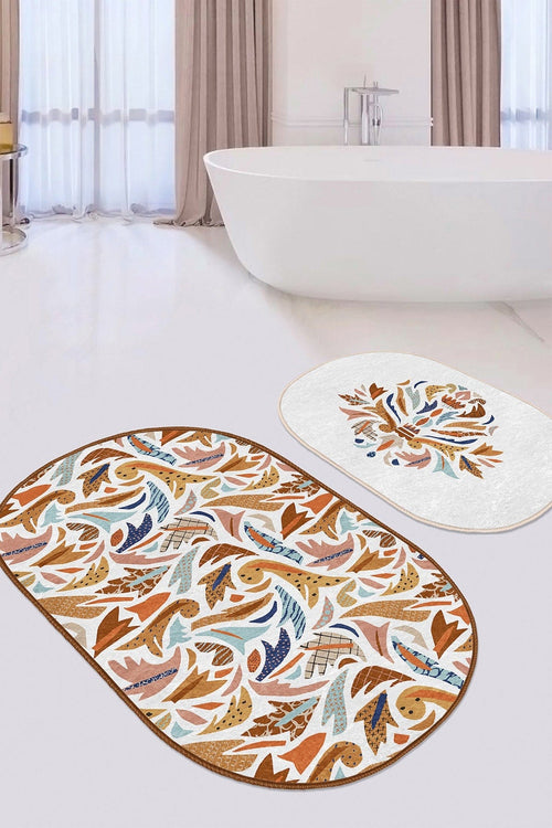 Set di 2 Tappetini da bagno antiscivolo Eda BPS602 Oval Multicolore, 100 x 60 cm / 60 x 50 cm