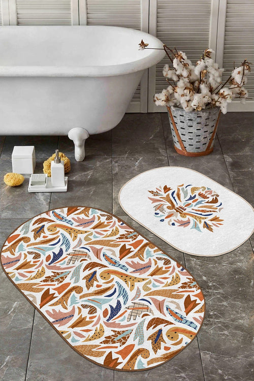 Set di 2 Tappetini da bagno antiscivolo Eda BPS602 Oval Multicolore, 100 x 60 cm / 60 x 50 cm (1)