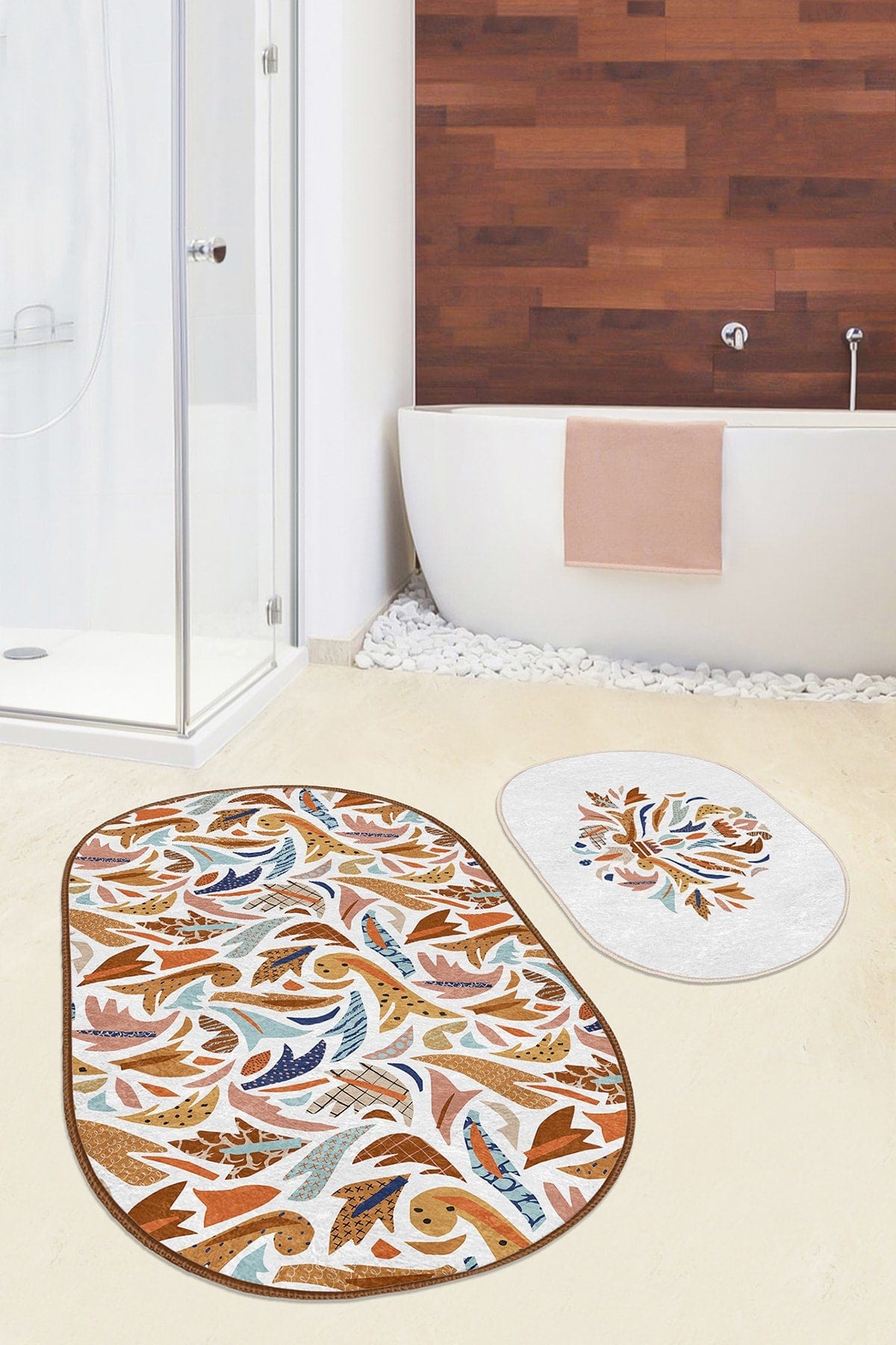 Set di 2 Tappetini da bagno antiscivolo Eda BPS602 Oval Multicolore, 100 x 60 cm / 60 x 50 cm (2)