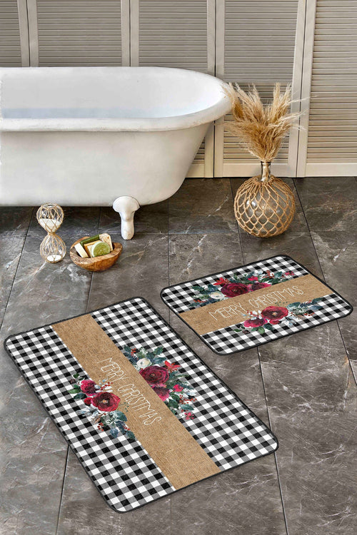 Set di 2 Tappetini da bagno antiscivolo Elif BPS419 Rectangle Multicolore, 100 x 60 cm / 60 x 50 cm