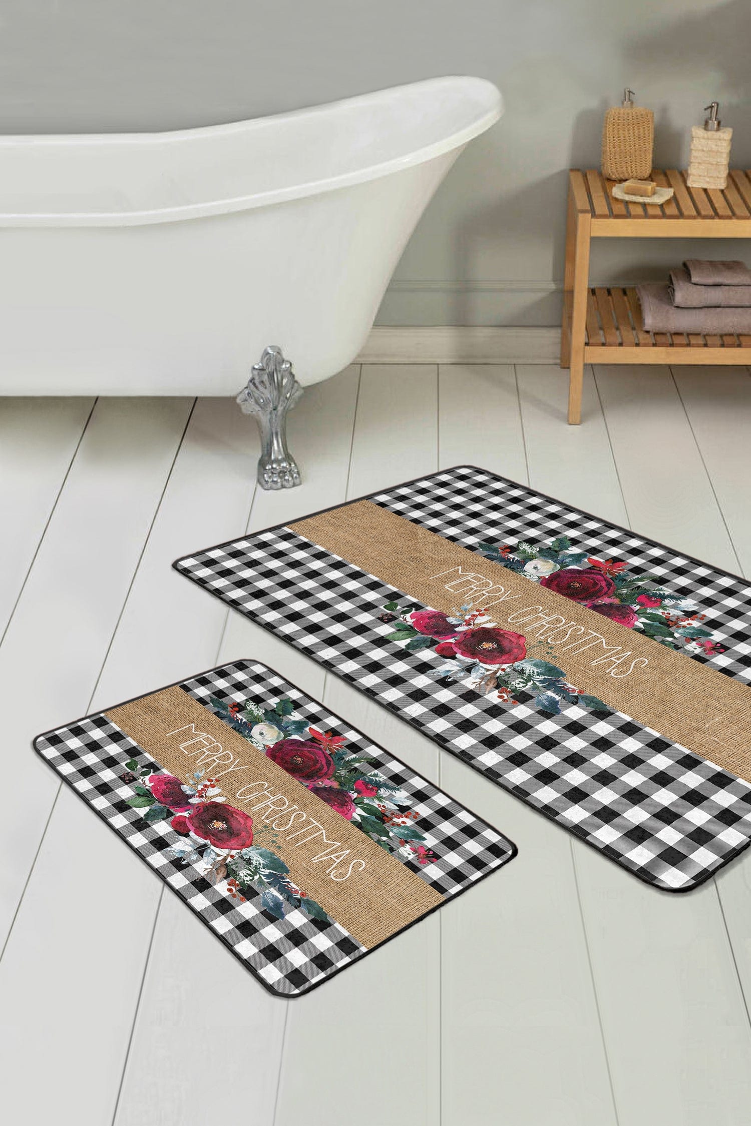 Set di 2 Tappetini da bagno antiscivolo Elif BPS419 Rectangle Multicolore, 100 x 60 cm / 60 x 50 cm (1)