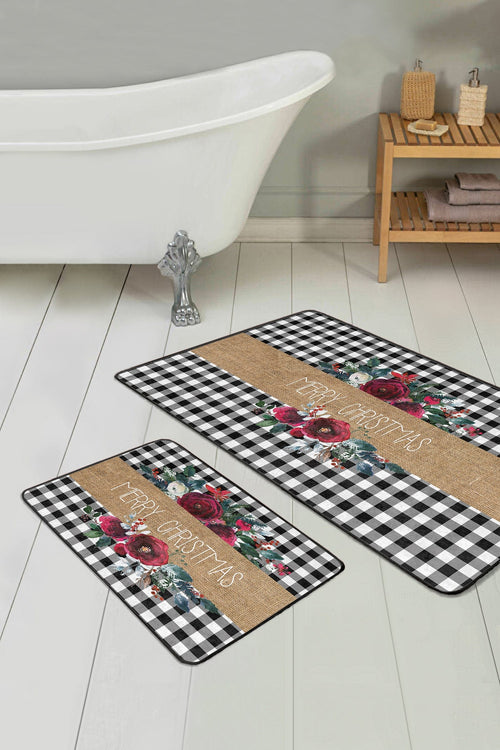 Set di 2 Tappetini da bagno antiscivolo Elif BPS419 Rectangle Multicolore, 100 x 60 cm / 60 x 50 cm (1)