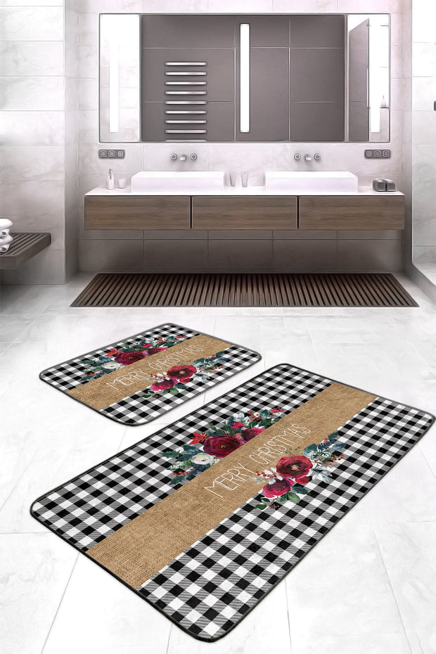 Set di 2 Tappetini da bagno antiscivolo Elif BPS419 Rectangle Multicolore, 100 x 60 cm / 60 x 50 cm (2)