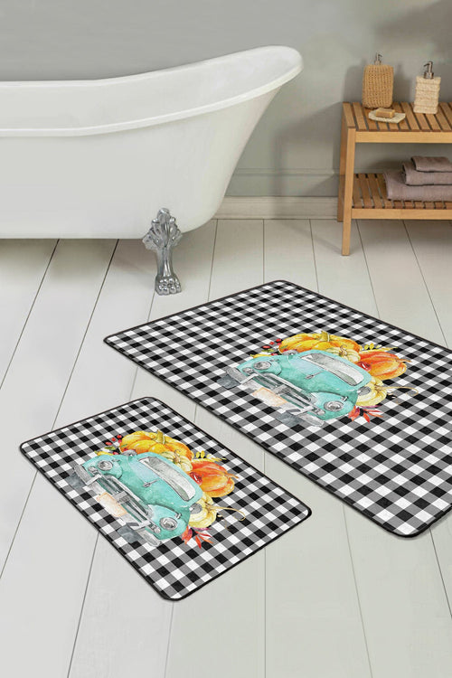 Set di 2 Tappetini da bagno antiscivolo Elif BPS422 Rectangle Multicolore, 100 x 60 cm / 60 x 50 cm