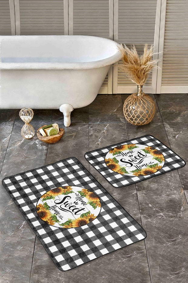 Set di 2 Tappetini da bagno antiscivolo Elif BPS423 Rectangle Multicolore, 100 x 60 cm / 60 x 50 cm