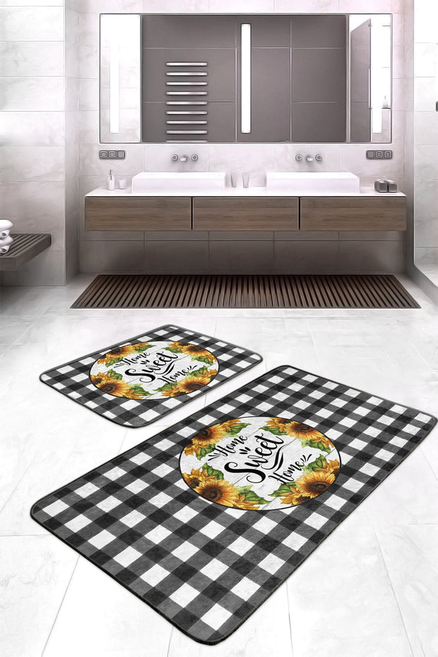 Set di 2 Tappetini da bagno antiscivolo Elif BPS423 Rectangle Multicolore, 100 x 60 cm / 60 x 50 cm (1)