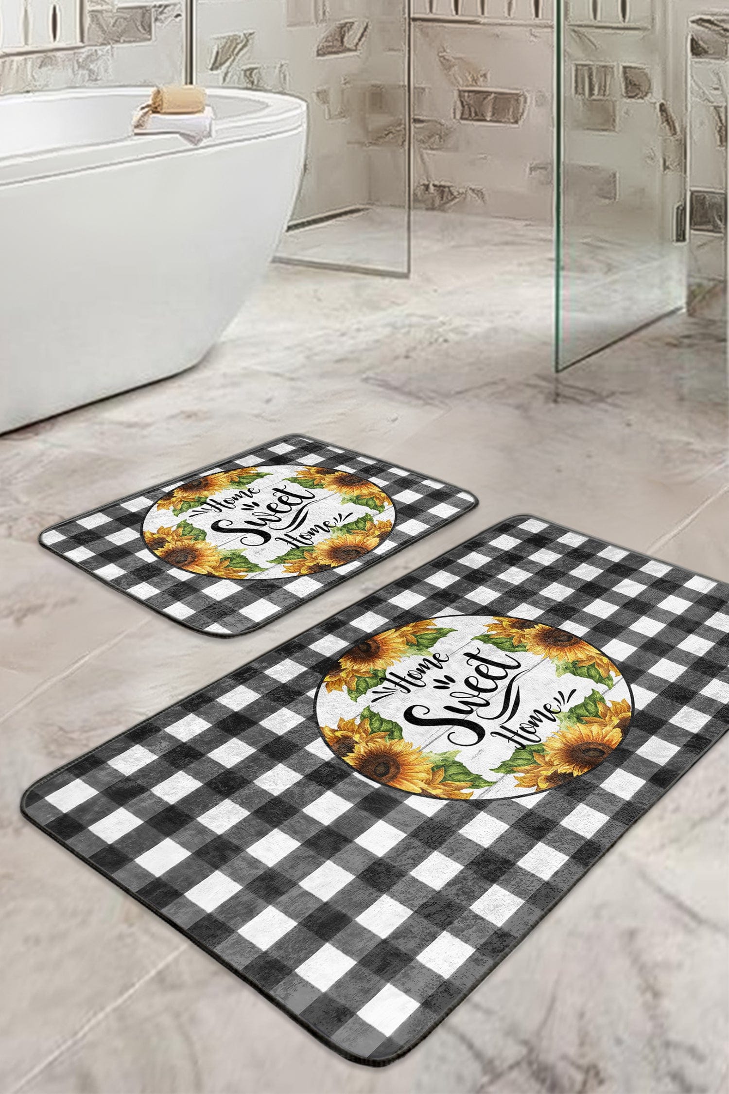 Set di 2 Tappetini da bagno antiscivolo Elif BPS423 Rectangle Multicolore, 100 x 60 cm / 60 x 50 cm (2)