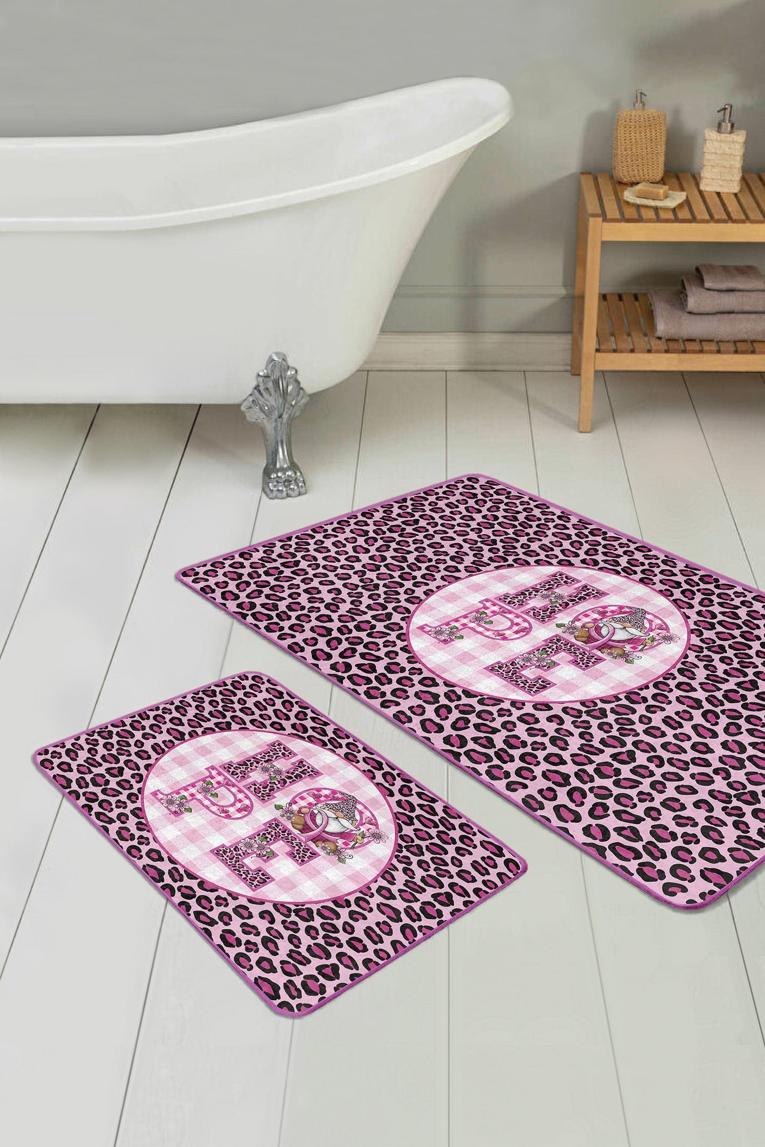 Set di 2 Tappetini da bagno antiscivolo Elif BPS424 Rectangle Multicolore, 100 x 60 cm / 60 x 50 cm