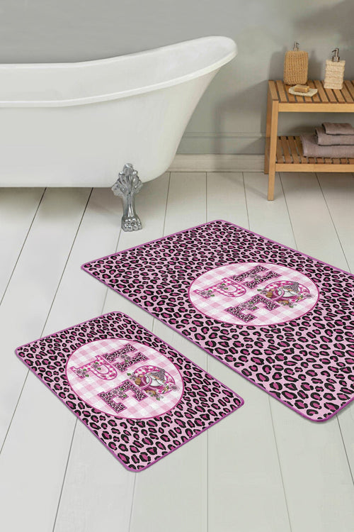 Set di 2 Tappetini da bagno antiscivolo Elif BPS424 Rectangle Multicolore, 100 x 60 cm / 60 x 50 cm