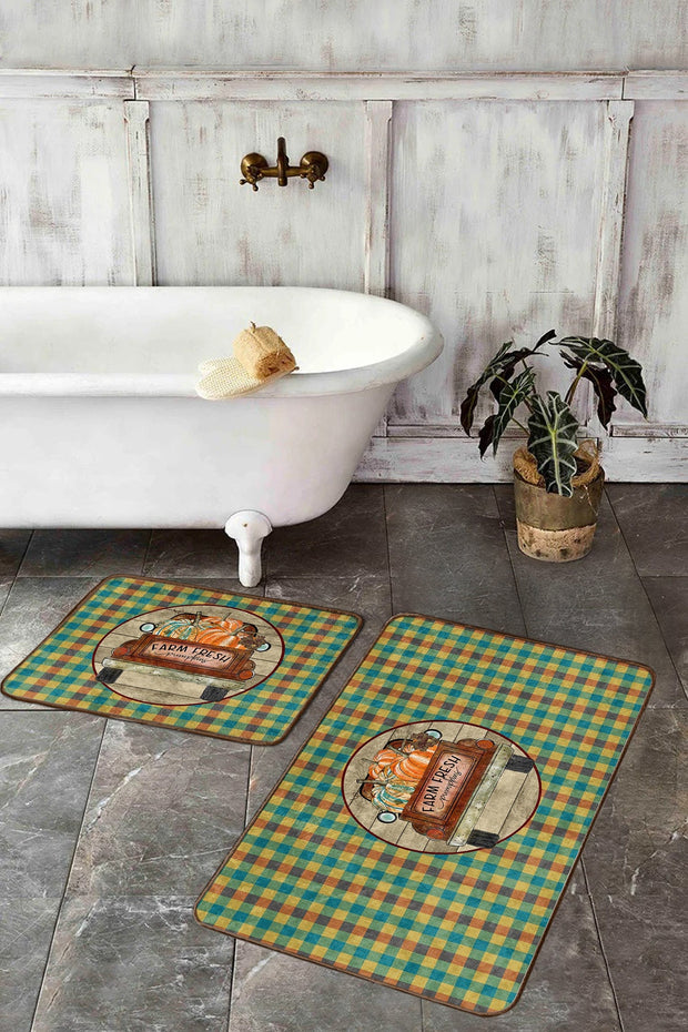 Set di 2 Tappetini da bagno antiscivolo Elif BPS426 Rectangle Multicolore, 100 x 60 cm / 60 x 50 cm