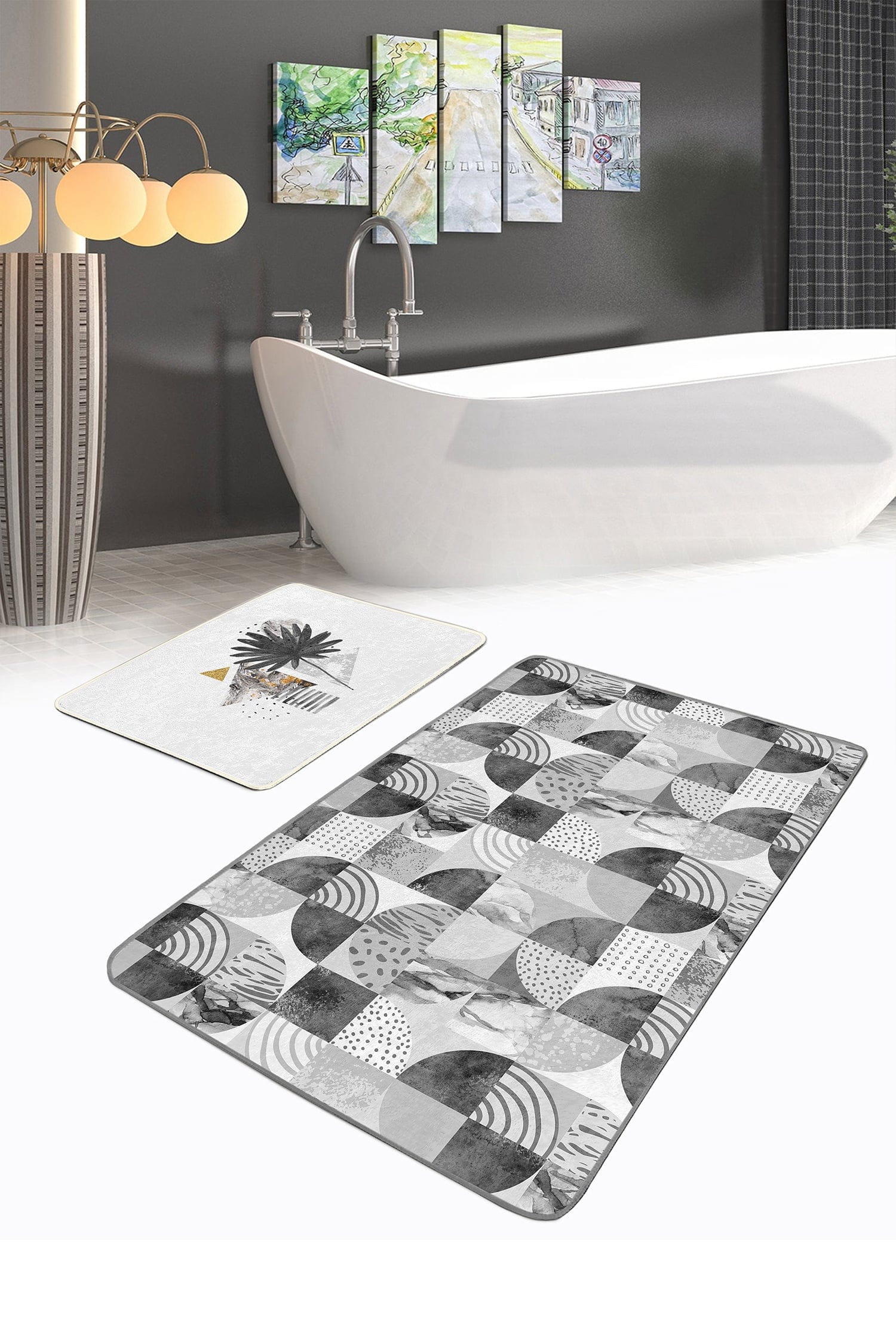 Set di 2 Tappetini da bagno antiscivolo Emir BPS431 Rectangle Multicolore, 100 x 60 cm / 60 x 50 cm