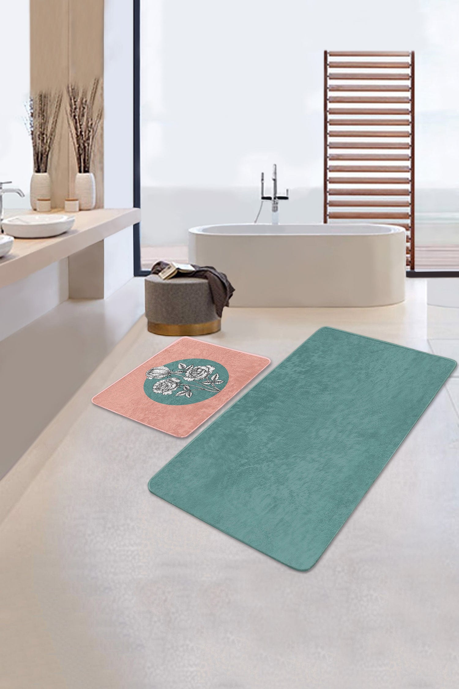 Set di 2 Tappetini da bagno antiscivolo Emir BPS432 Rectangle Multicolore, 100 x 60 cm / 60 x 50 cm (2)