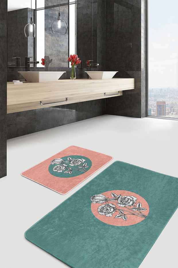 Set di 2 Tappetini da bagno antiscivolo Emir BPS433 Rectangle Multicolore, 100 x 60 cm / 60 x 50 cm