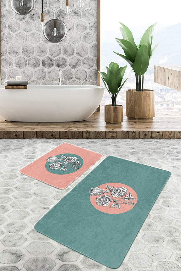 Set di 2 Tappetini da bagno antiscivolo Emir BPS433 Rectangle Multicolore, 100 x 60 cm / 60 x 50 cm (1)