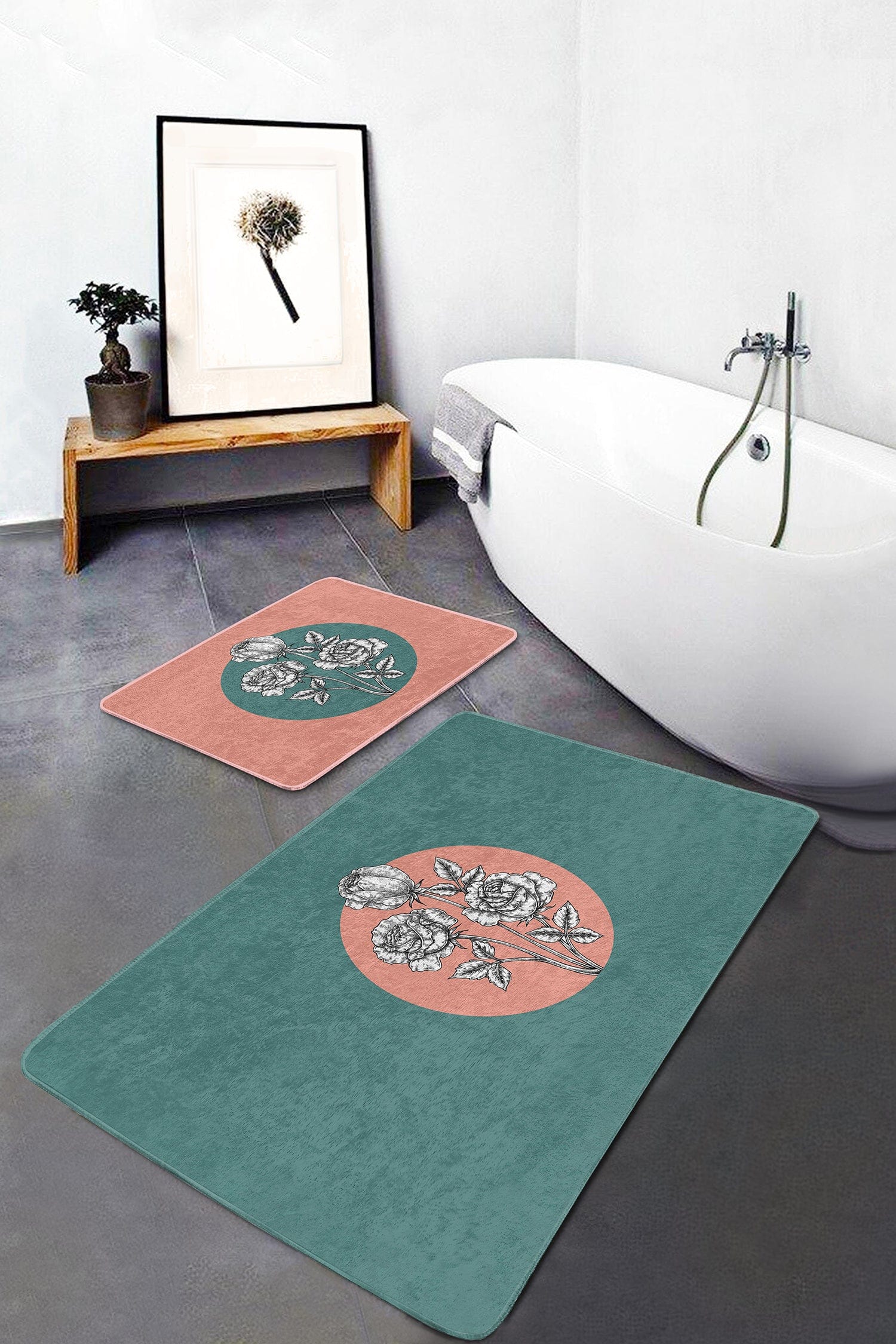 Set di 2 Tappetini da bagno antiscivolo Emir BPS433 Rectangle Multicolore, 100 x 60 cm / 60 x 50 cm (2)