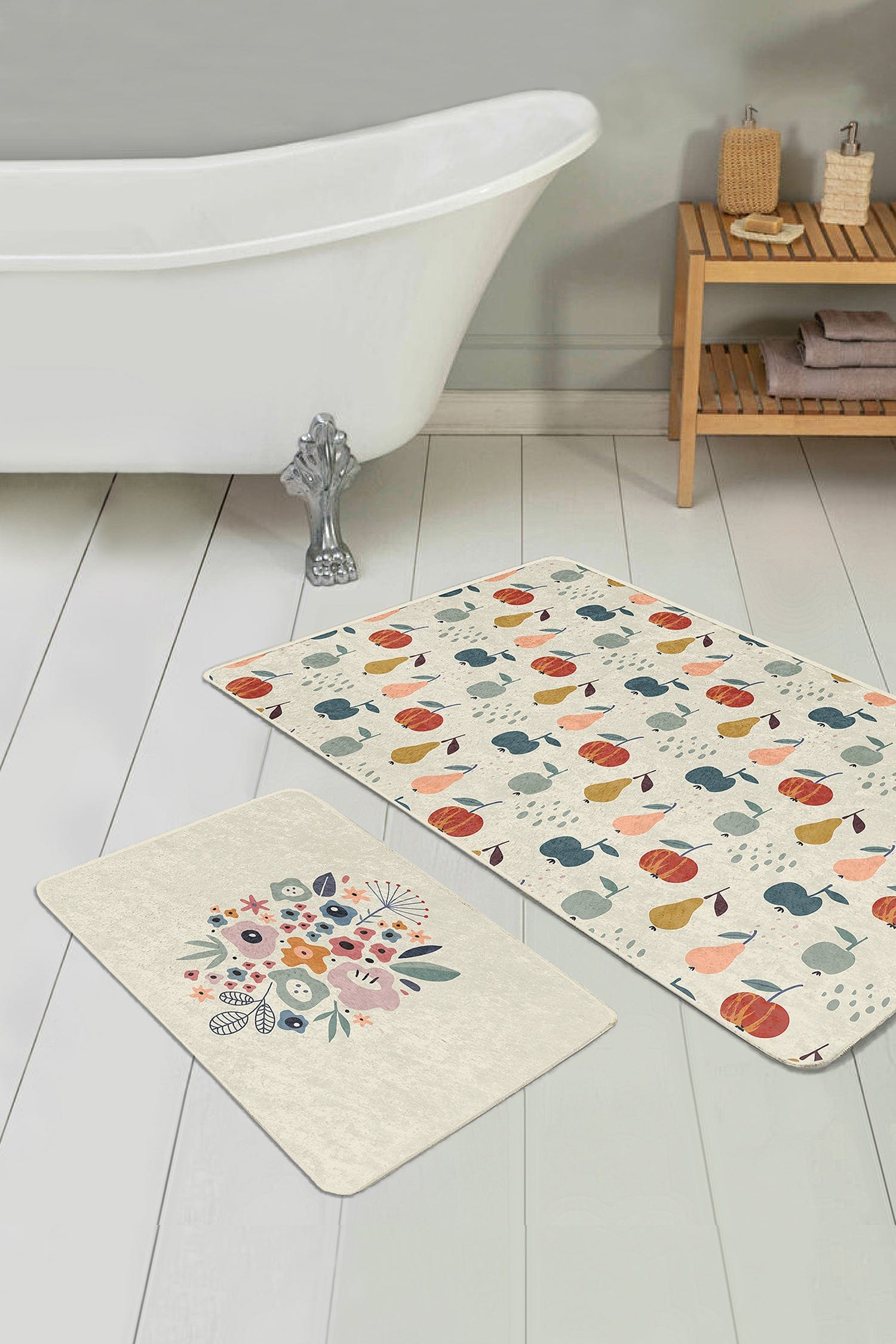Set di 2 Tappetini da bagno antiscivolo Esme BPS276 Rectangle Multicolore, 100 x 60 cm / 60 x 50 cm
