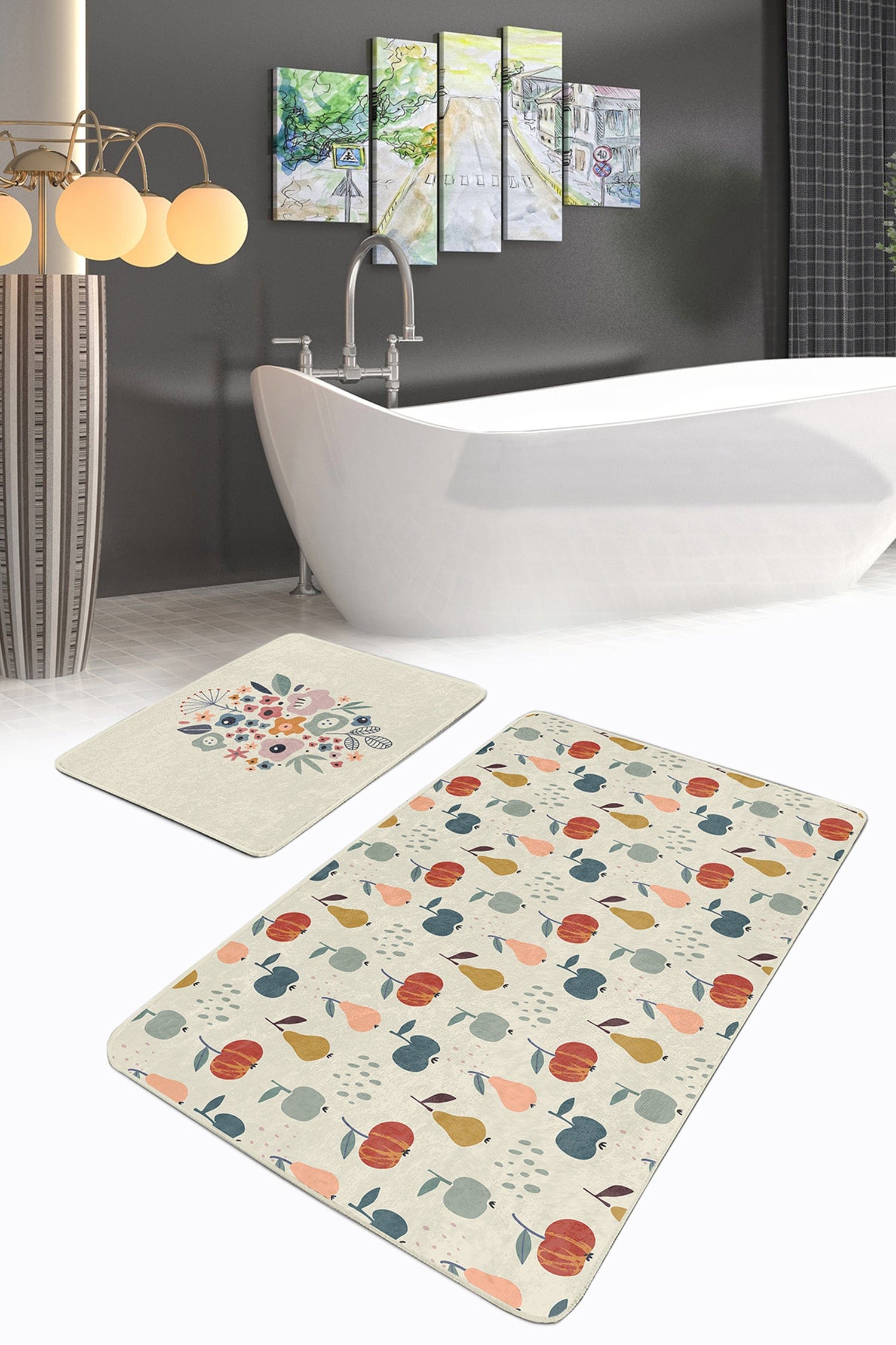 Set di 2 Tappetini da bagno antiscivolo Esme BPS276 Rectangle Multicolore, 100 x 60 cm / 60 x 50 cm (1)