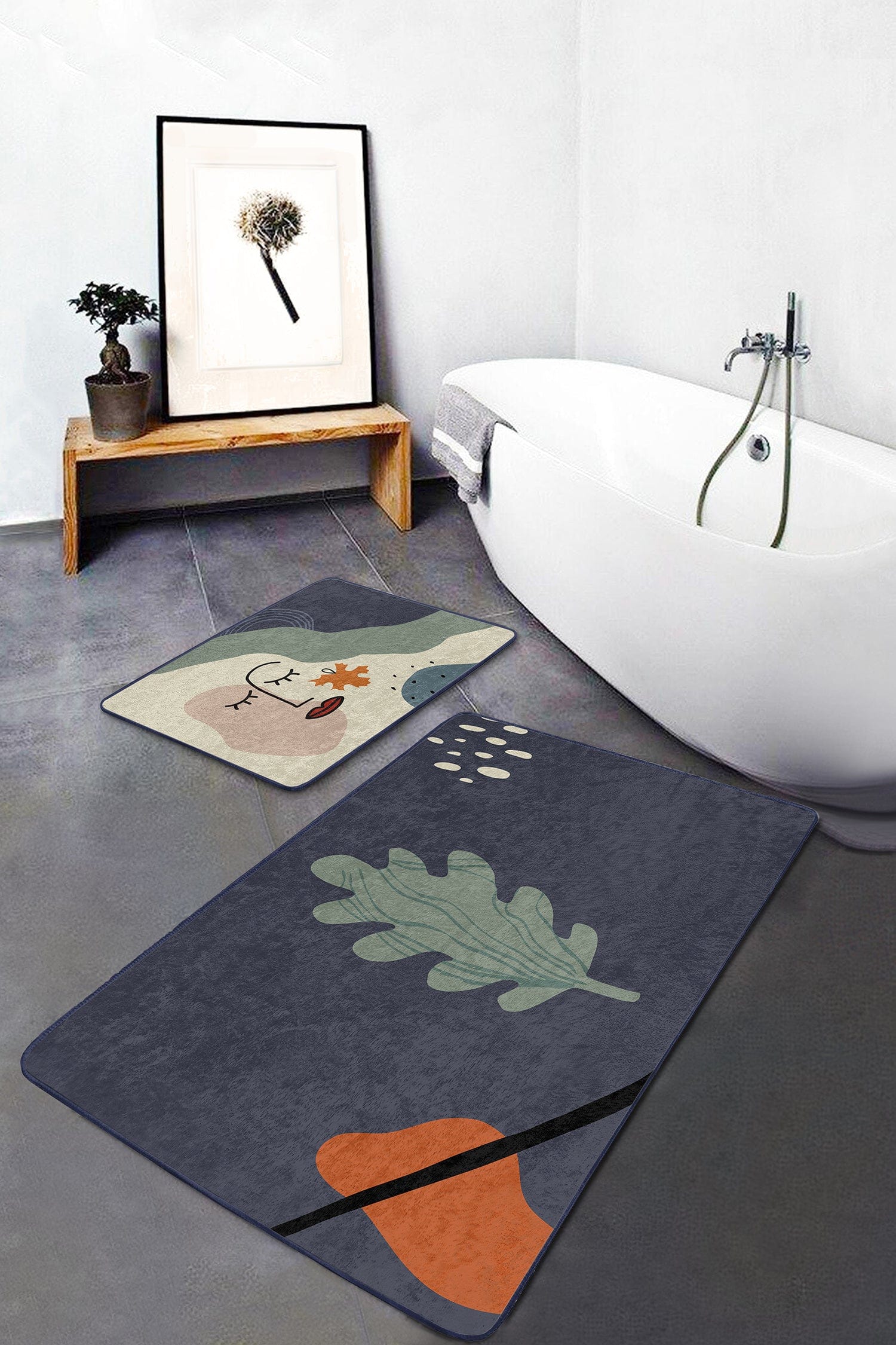 Set di 2 Tappetini da bagno antiscivolo Esme BPS277 Rectangle Multicolore, 100 x 60 cm / 60 x 50 cm