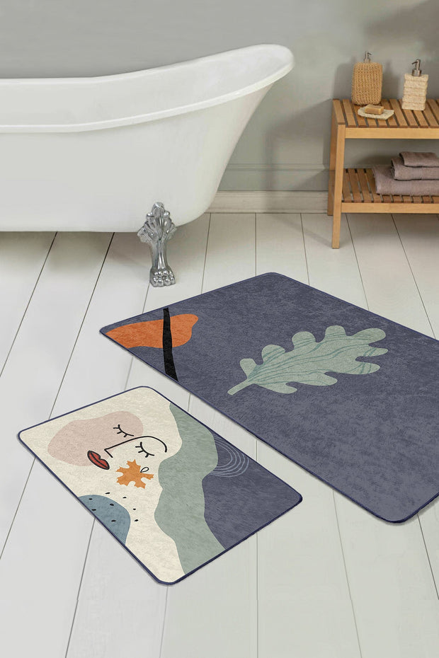 Set di 2 Tappetini da bagno antiscivolo Esme BPS277 Rectangle Multicolore, 100 x 60 cm / 60 x 50 cm (1)