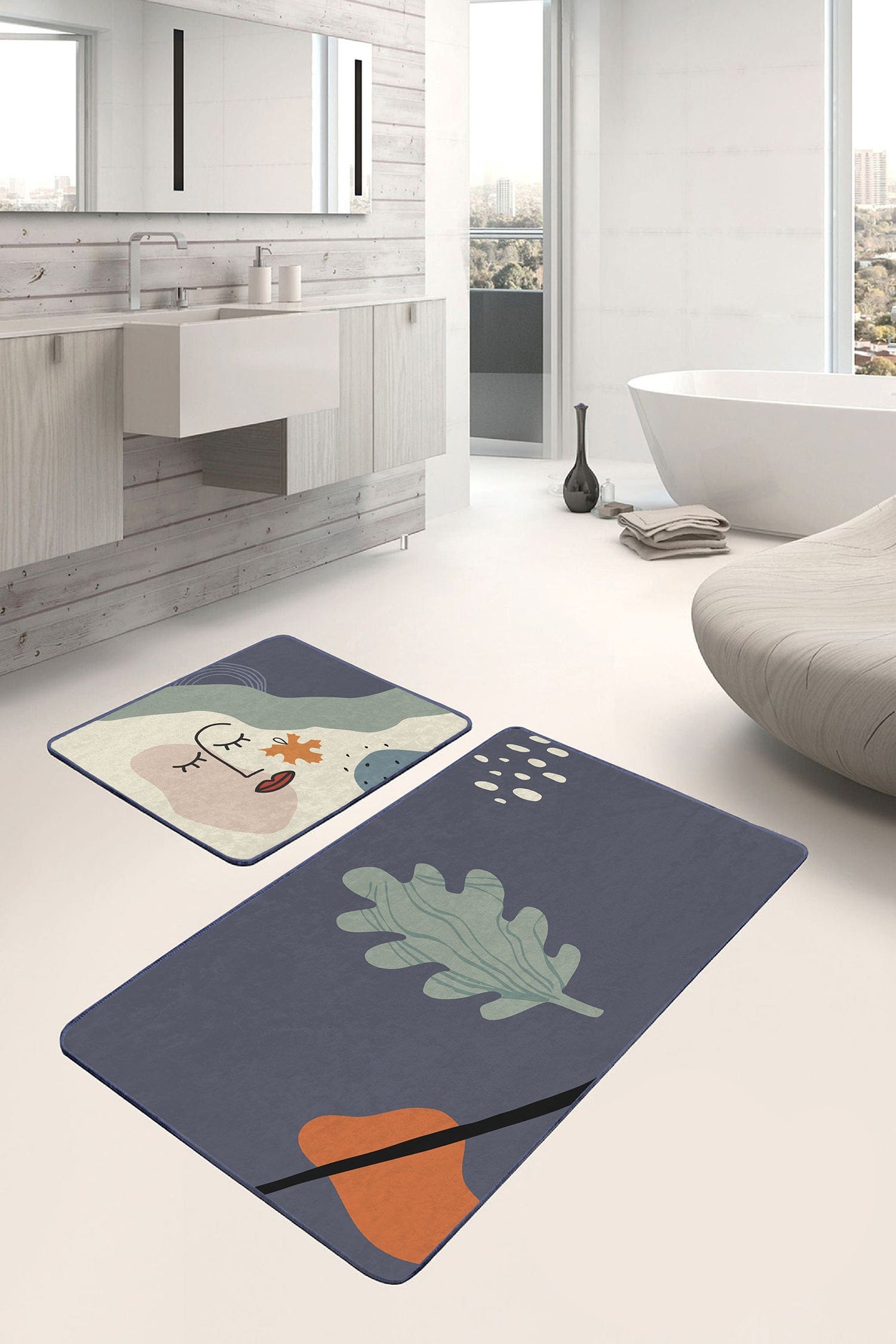 Set di 2 Tappetini da bagno antiscivolo Esme BPS277 Rectangle Multicolore, 100 x 60 cm / 60 x 50 cm (2)