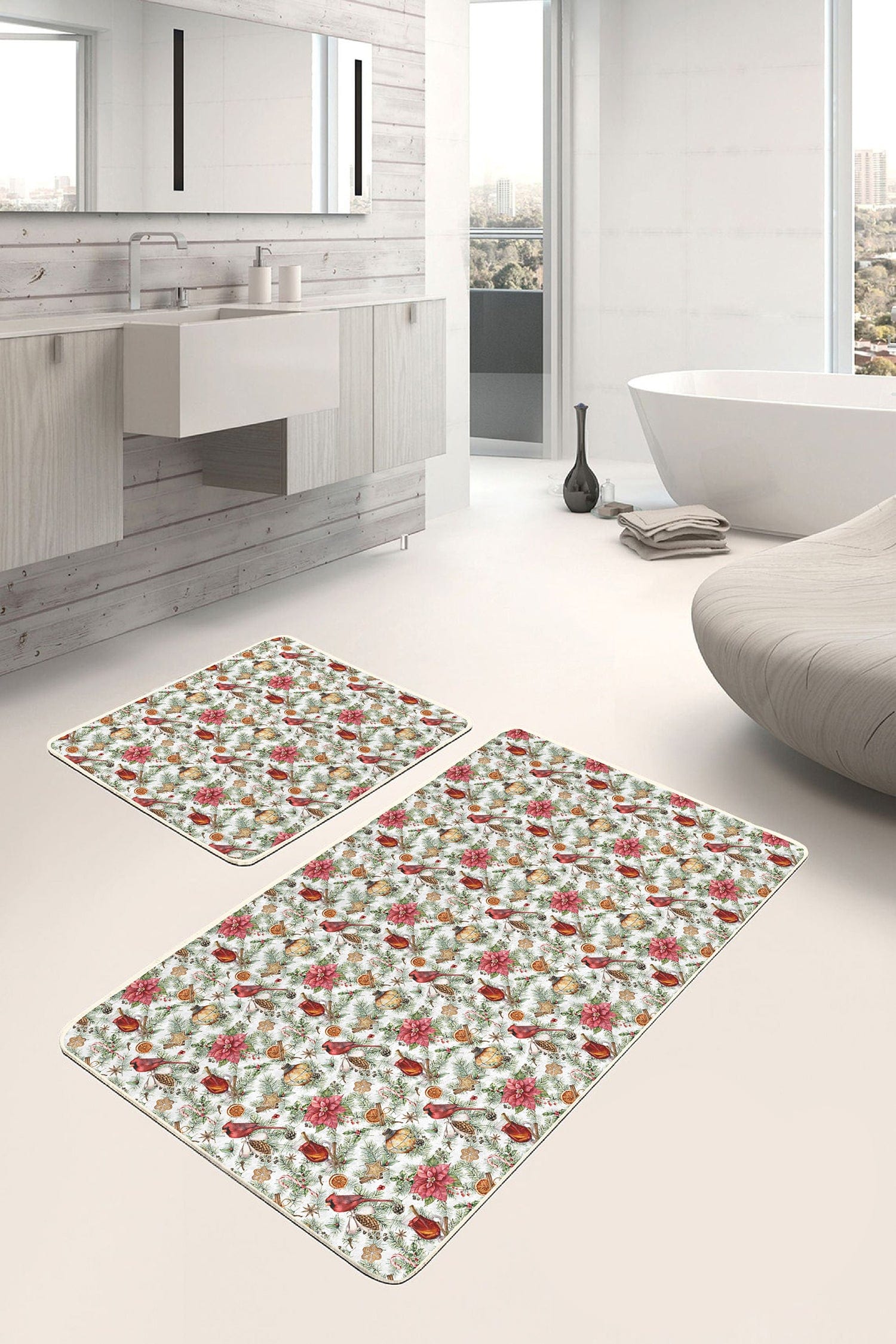 Set di 2 Tappetini da bagno antiscivolo Esme BPS279 Rectangle Multicolore, 100 x 60 cm / 60 x 50 cm (2)