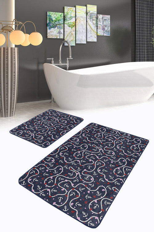 Set di 2 Tappetini da bagno antiscivolo Esme BPS282 Rectangle Multicolore, 100 x 60 cm / 60 x 50 cm (1)