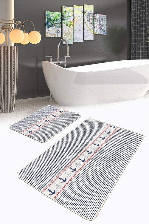 Set di 2 Tappetini da bagno antiscivolo Esme BPS283 Rectangle Multicolore, 100 x 60 cm / 60 x 50 cm