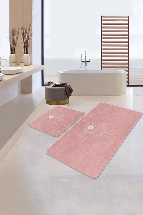 Set di 2 Tappetini da bagno antiscivolo Esme BPS287 Rectangle Multicolore, 100 x 60 cm / 60 x 50 cm