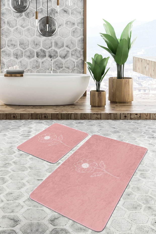 Set di 2 Tappetini da bagno antiscivolo Esme BPS287 Rectangle Multicolore, 100 x 60 cm / 60 x 50 cm (2)