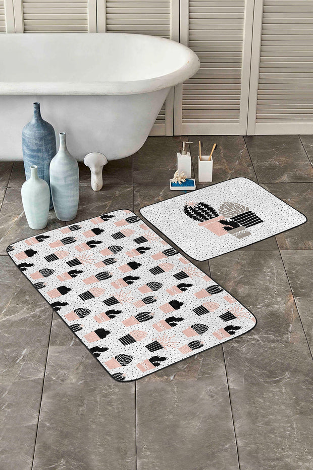 Set di 2 Tappetini da bagno antiscivolo Esme BPS288 Rectangle Multicolore, 100 x 60 cm / 60 x 50 cm