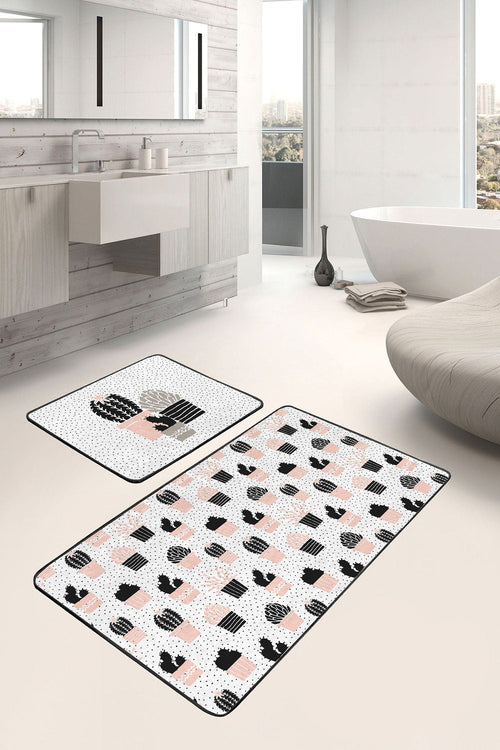 Set di 2 Tappetini da bagno antiscivolo Esme BPS288 Rectangle Multicolore, 100 x 60 cm / 60 x 50 cm (1)