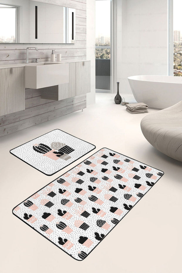 Set di 2 Tappetini da bagno antiscivolo Esme BPS288 Rectangle Multicolore, 100 x 60 cm / 60 x 50 cm (1)