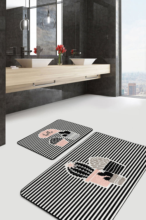 Set di 2 Tappetini da bagno antiscivolo Esme BPS289 Rectangle Multicolore, 100 x 60 cm / 60 x 50 cm
