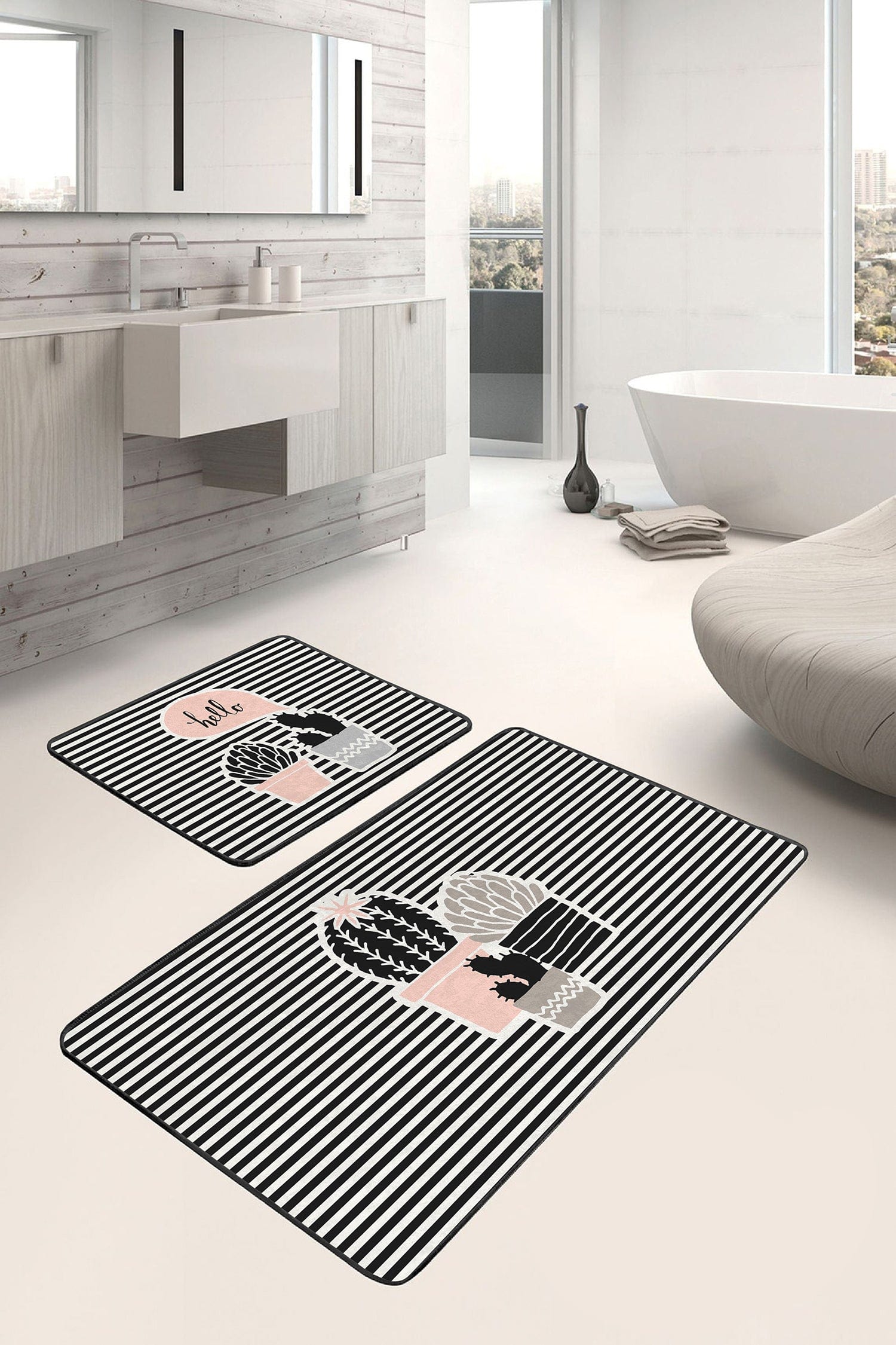 Set di 2 Tappetini da bagno antiscivolo Esme BPS289 Rectangle Multicolore, 100 x 60 cm / 60 x 50 cm (2)