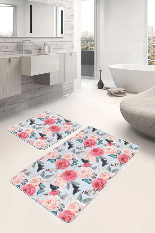 Set di 2 Tappetini da bagno antiscivolo Farah BPS125 Rectangle Multicolore, 100 x 60 cm / 60 x 50 cm (1)