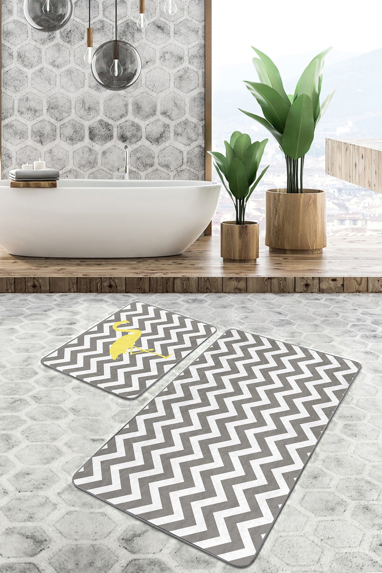 Set di 2 Tappetini da bagno antiscivolo Farah BPS126 Rectangle Multicolore, 100 x 60 cm / 60 x 50 cm (2)