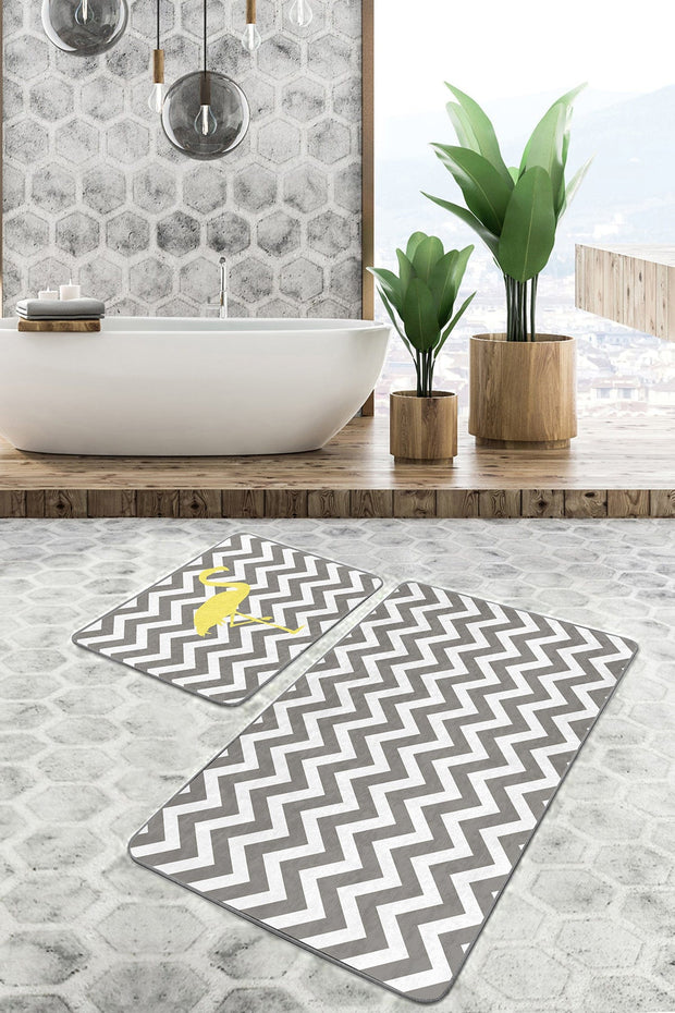 Set di 2 Tappetini da bagno antiscivolo Farah BPS126 Rectangle Multicolore, 100 x 60 cm / 60 x 50 cm (2)