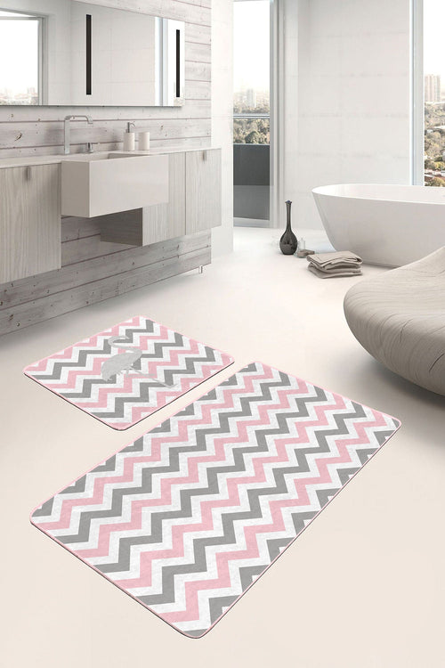Set di 2 Tappetini da bagno antiscivolo Farah BPS128 Rectangle Multicolore, 100 x 60 cm / 60 x 50 cm