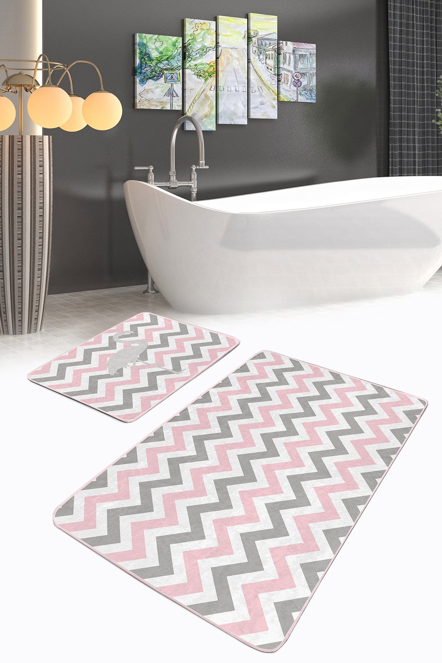 Set di 2 Tappetini da bagno antiscivolo Farah BPS128 Rectangle Multicolore, 100 x 60 cm / 60 x 50 cm (1)