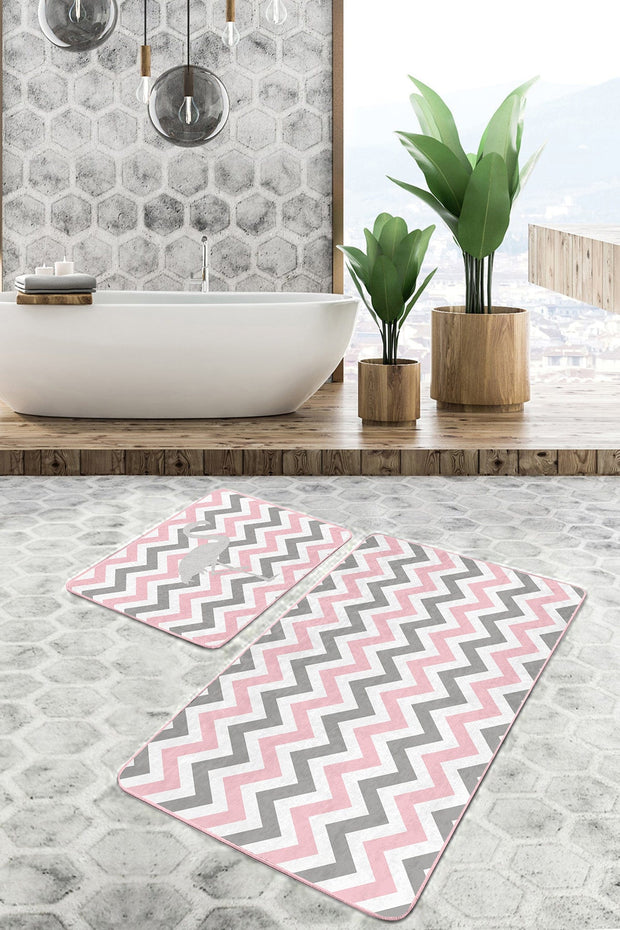 Set di 2 Tappetini da bagno antiscivolo Farah BPS128 Rectangle Multicolore, 100 x 60 cm / 60 x 50 cm (2)